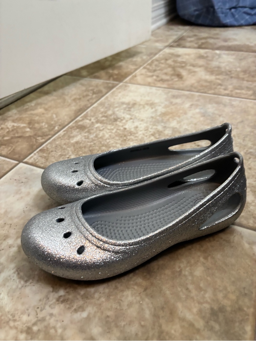 Crocs Kids Silver Glitter Slip-On Ballet Flats
